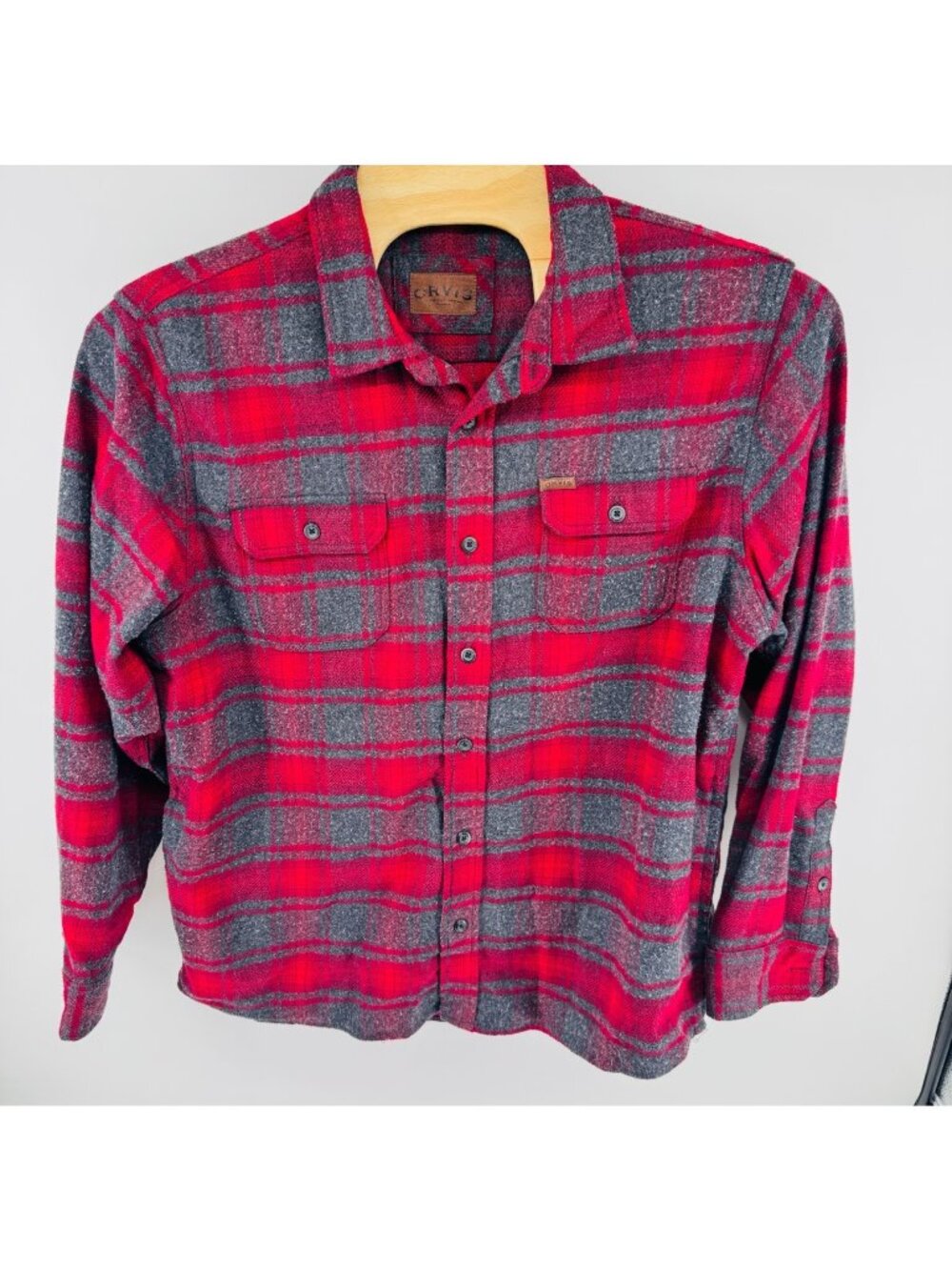 Orvis Flannel Shirt Mens XXL Red Plaid Heavyweight Shacket Cabin Hunting Fishing
